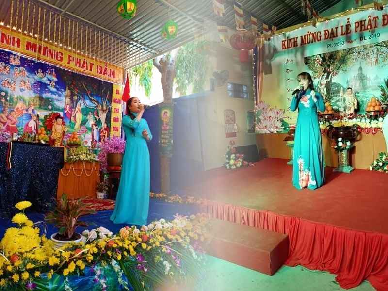 Minh Ngọc biểu diễn mừng Phật đản cùng cô Út Phương Quế Như, thể hiện tình cảm thầy trò và sự cống hiến