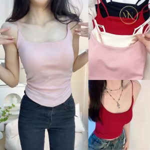 Áo hai dây trơn có mút ngực ôm body màu hồng