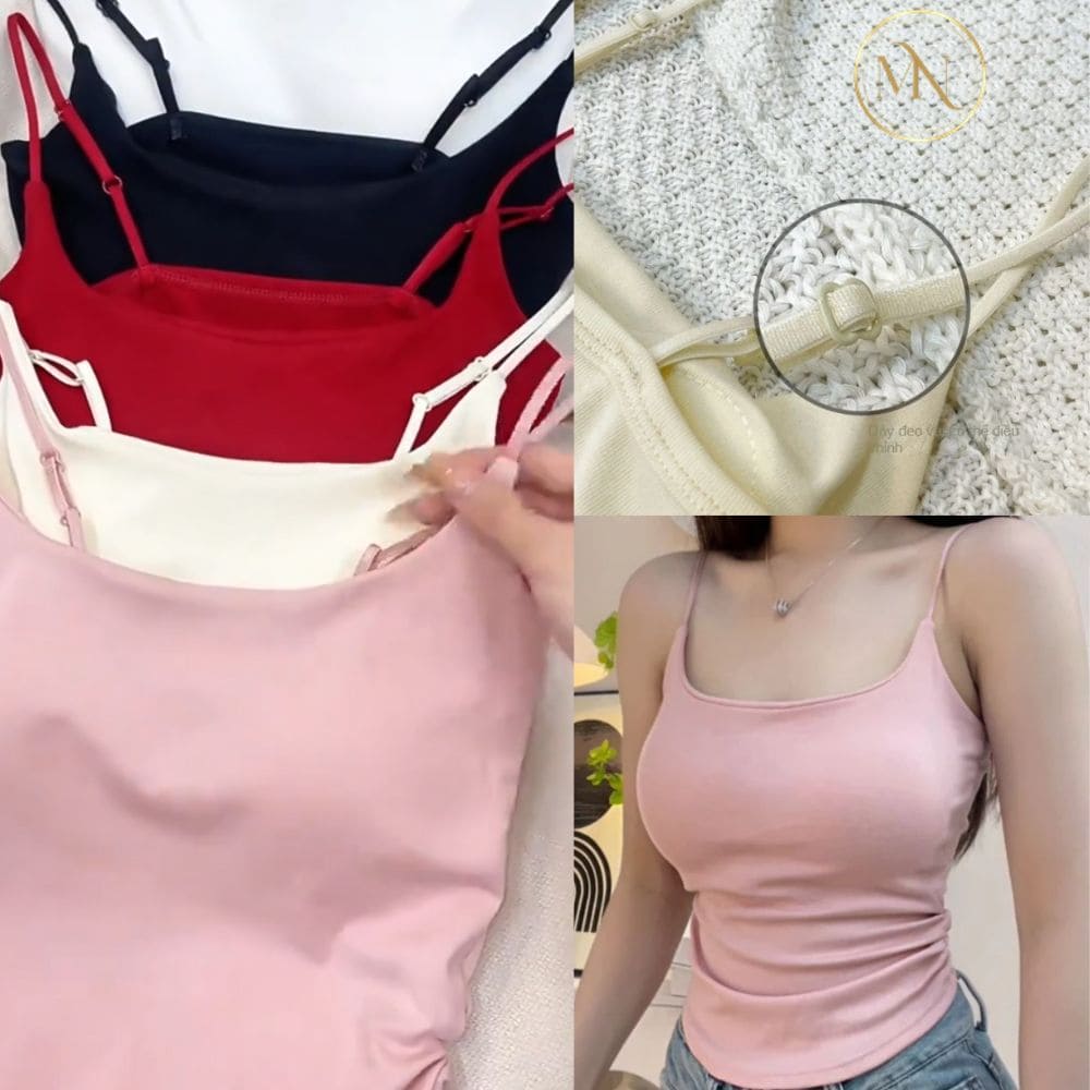 Áo Hai Dây Có Mút Ngực | Ôm Body, Dây Điều Chỉnh 2 Áo hai dây trơn có mút ngực ôm body nhiều màu