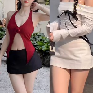 Hình ảnh chân váy cạp trễ nữ màu đỏ trơn