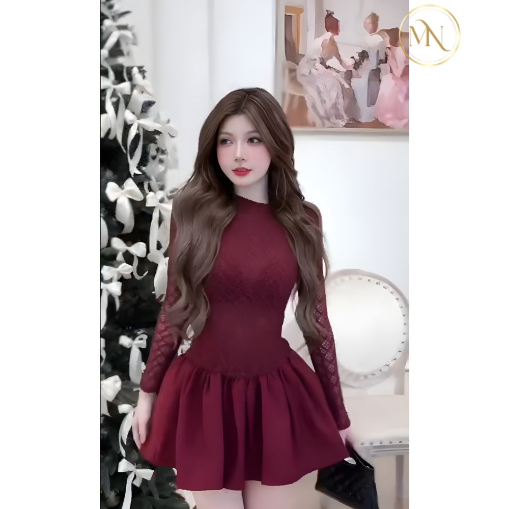Đầm Cổ Cao Tay Dài Dáng Xòe Tiểu Thư - Sang Trọng (Có Bigsize) 5 Hình ảnh đầm cổ cao tay dài dáng xòe tiểu thư 2
