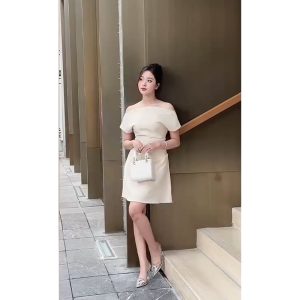 Hình ảnh đầm lệch vai bigsize dáng A màu trắng ngắn
