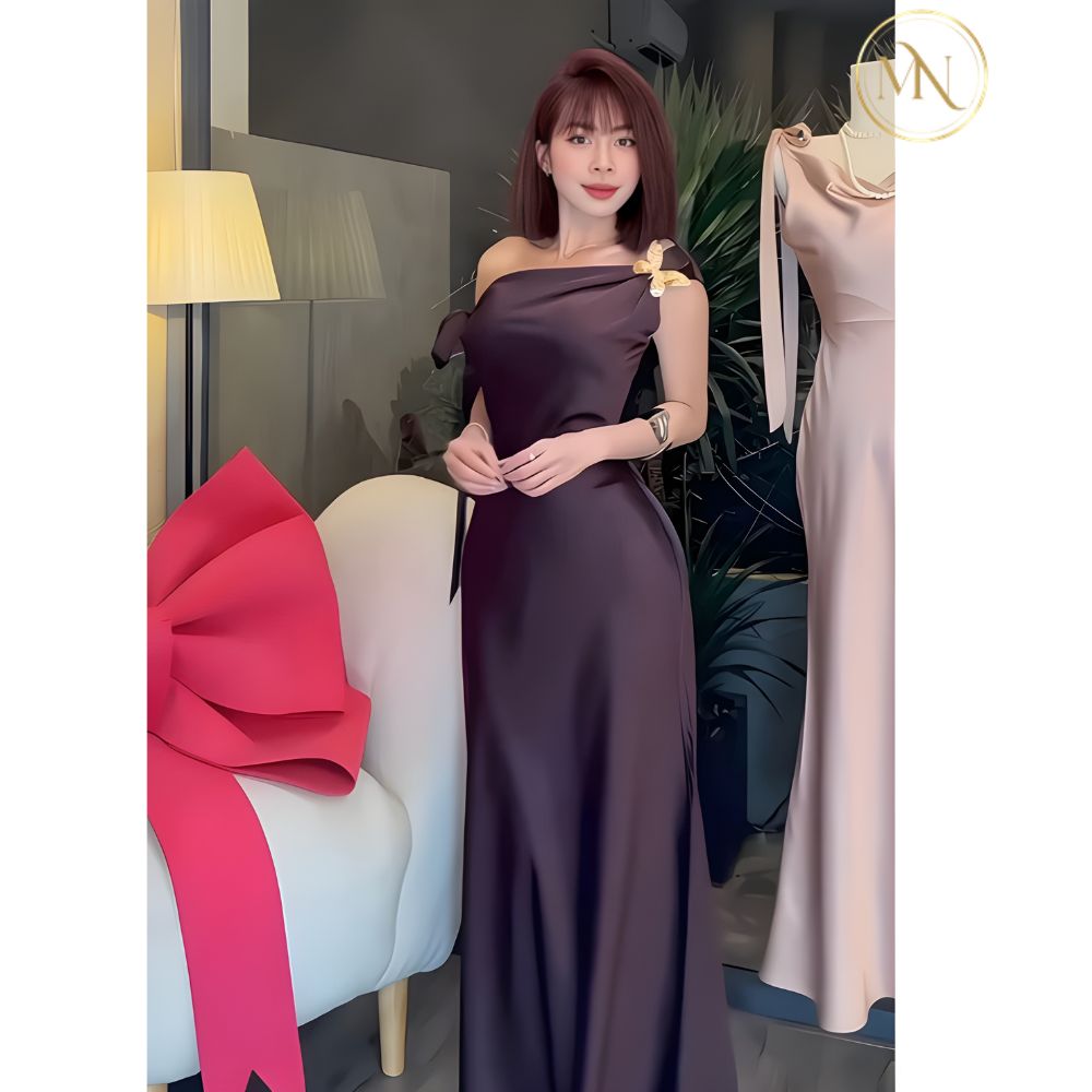 Đầm Lụa Lệch Vai Dáng Maxi - Váy Ôm Dự Tiệc Cao Cấp 2 Hình ảnh đầm lụa lệch vai dáng maxi 1