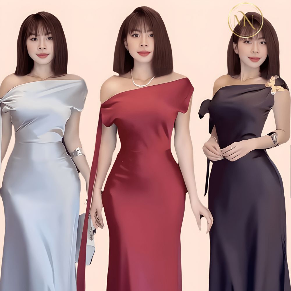 Đầm Lụa Lệch Vai Dáng Maxi - Váy Ôm Dự Tiệc Cao Cấp 3 Hình ảnh đầm lụa lệch vai dáng maxi 3