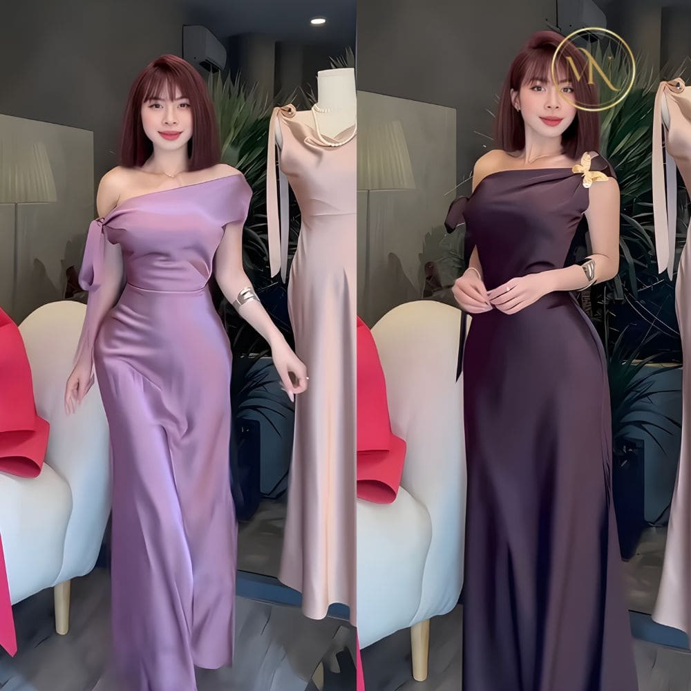 Đầm Lụa Lệch Vai Dáng Maxi - Váy Ôm Dự Tiệc Cao Cấp 1 Hình ảnh đầm lụa lệch vai dáng maxi
