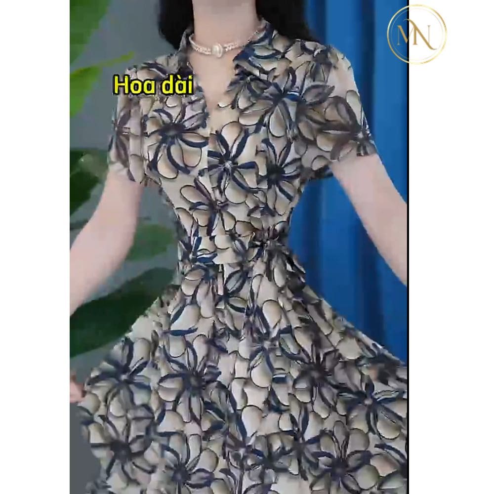 Đầm Trung Niên Cổ Sơ Mi Sang Trọng - Váy Lụa 3D Cho Mẹ 2 Hình ảnh đầm trung niên cổ sơ mi 1