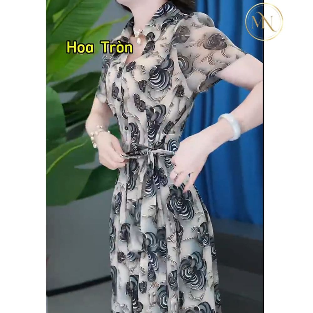 Đầm Trung Niên Cổ Sơ Mi Sang Trọng - Váy Lụa 3D Cho Mẹ 3 Hình ảnh đầm trung niên cổ sơ mi 3