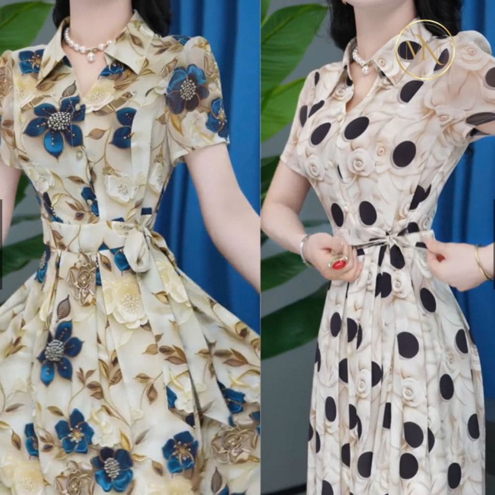 Đầm Trung Niên Cổ Sơ Mi Sang Trọng - Váy Lụa 3D Cho Mẹ 1 Hình ảnh đầm trung niên cổ sơ mi