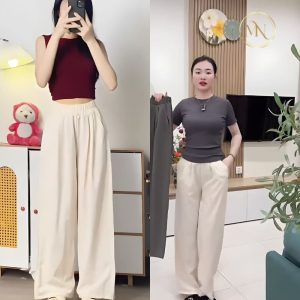 Hình ảnh quần ống rộng chất đũi nữ